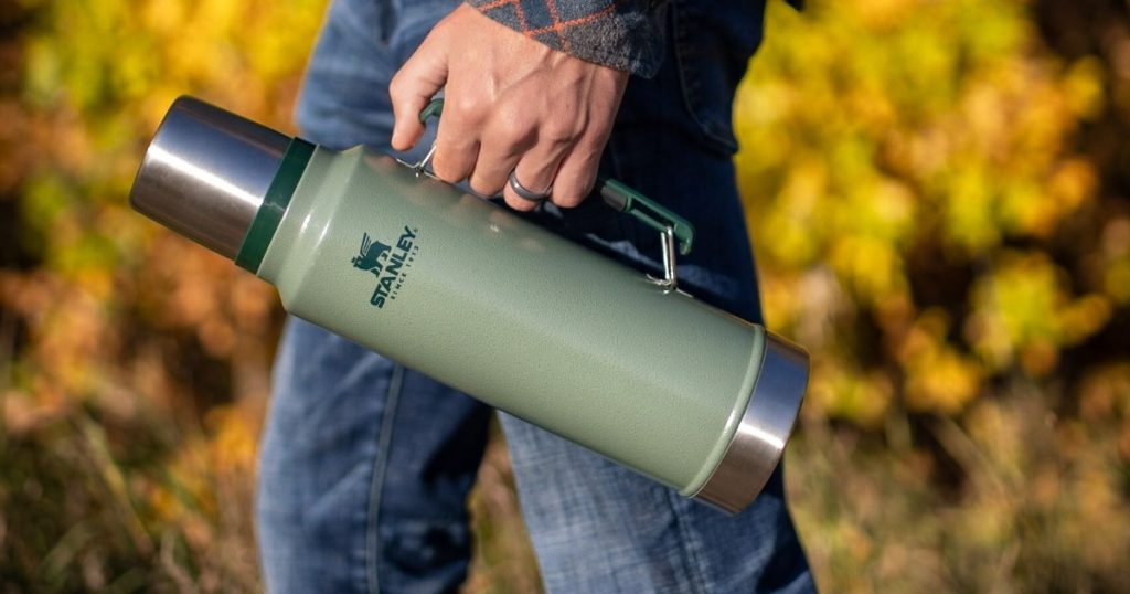 How to clean your Stanley Thermos: '79 Stanley. Use 2 tablespoons of baking  soda, some peroxide, add hot water. Watch years of tea accumulation  disappear. : r/BuyItForLife